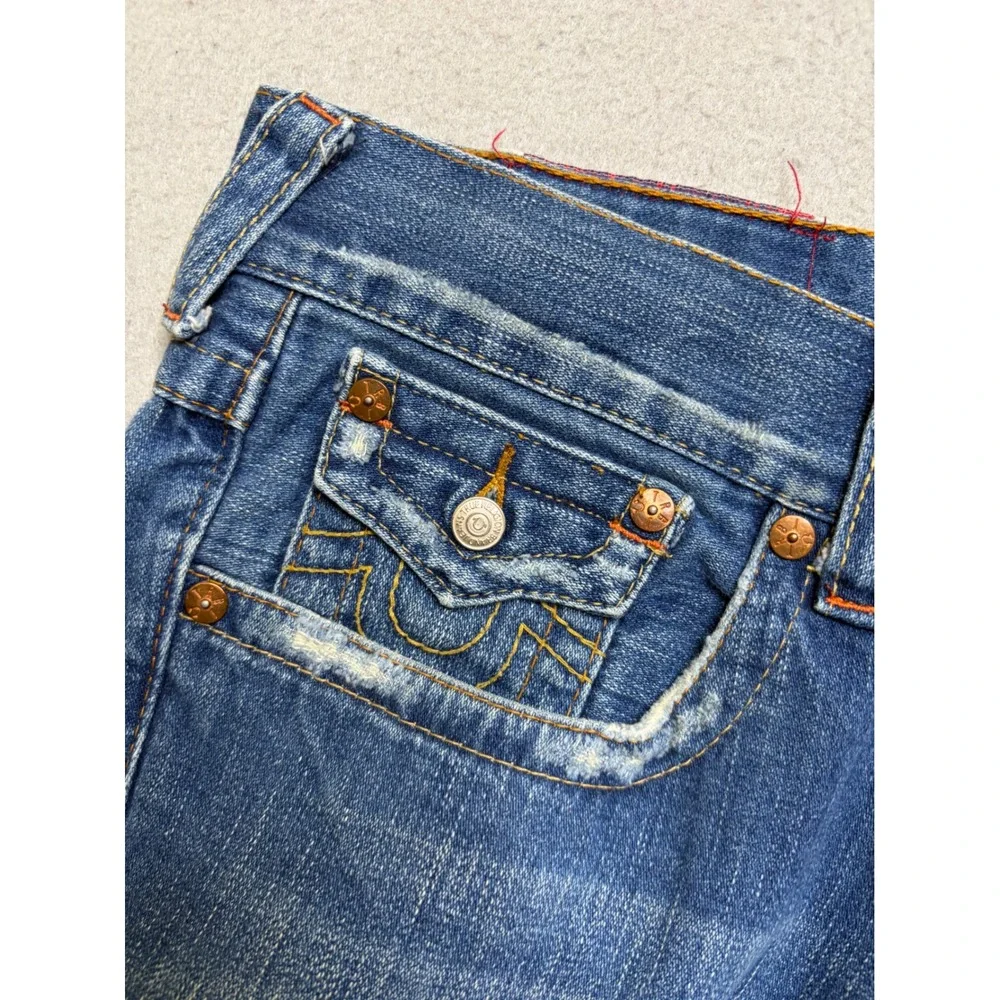 True Religion Jeans Mens 36 Joey Blue Flare Leg Horseshoe Stitch Made in USA